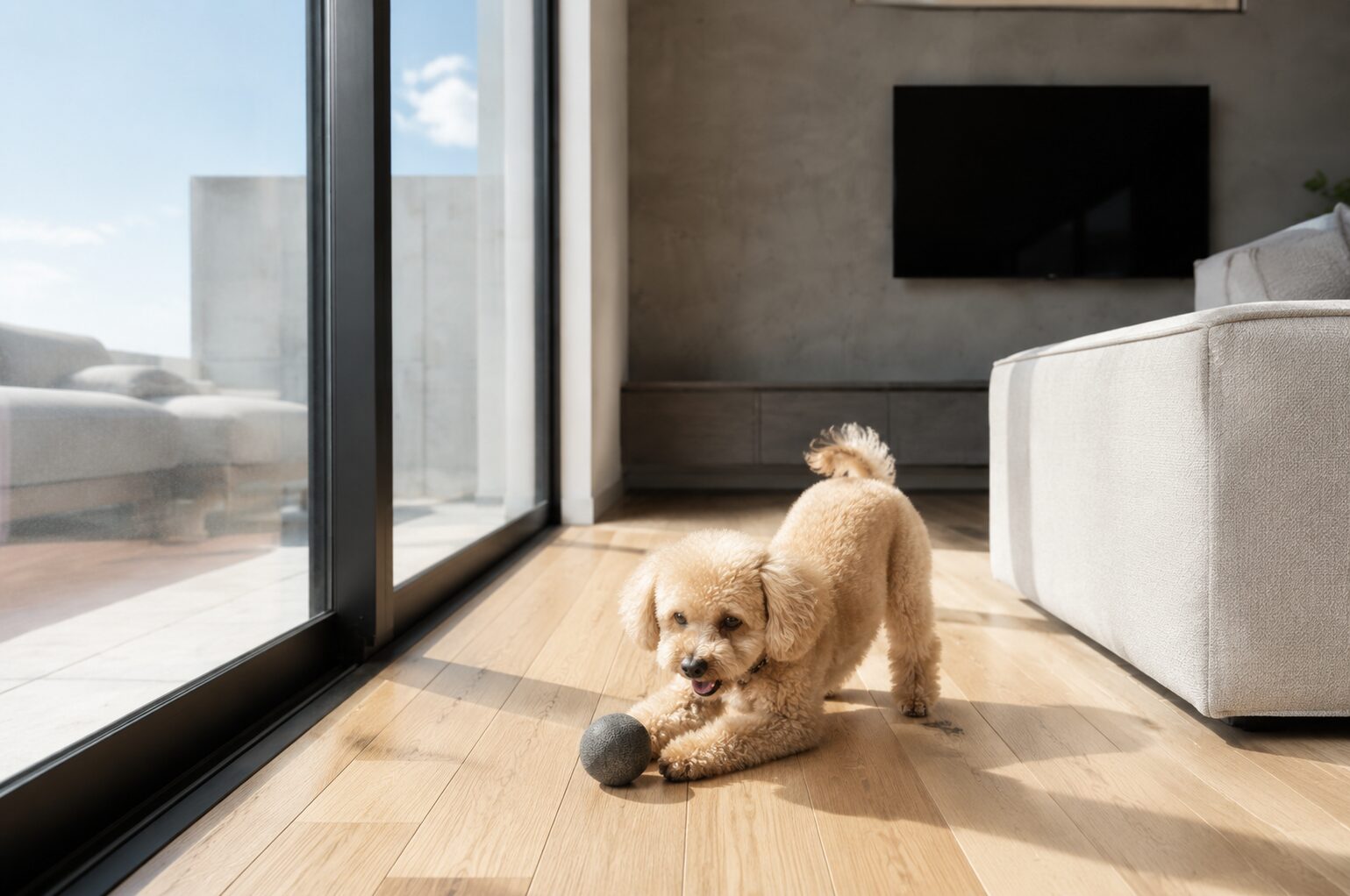 愛犬と過ごす明るいリビング